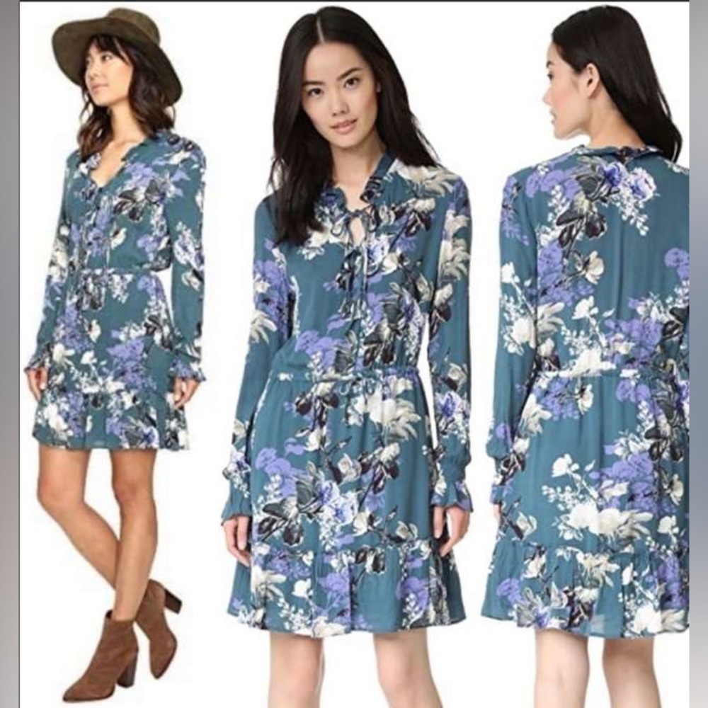 Jack by BB Dakota Teal Floral long sleeve mini dress size XS